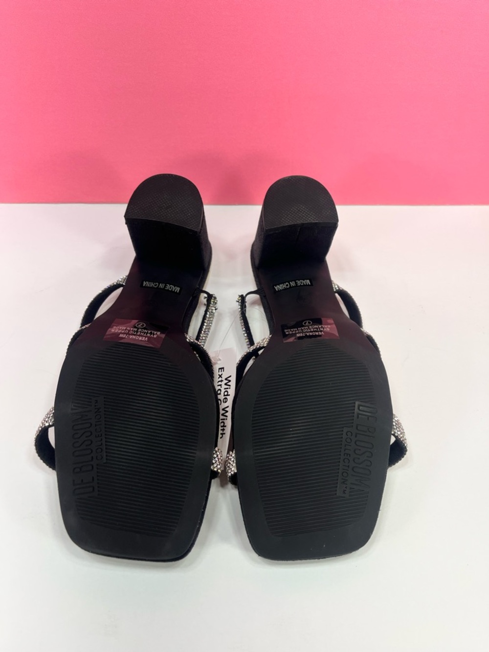 Black Rhinestone Strappy Block Heel Sandals size 7 Wide width fit extra comfort - Picture 5 of 7